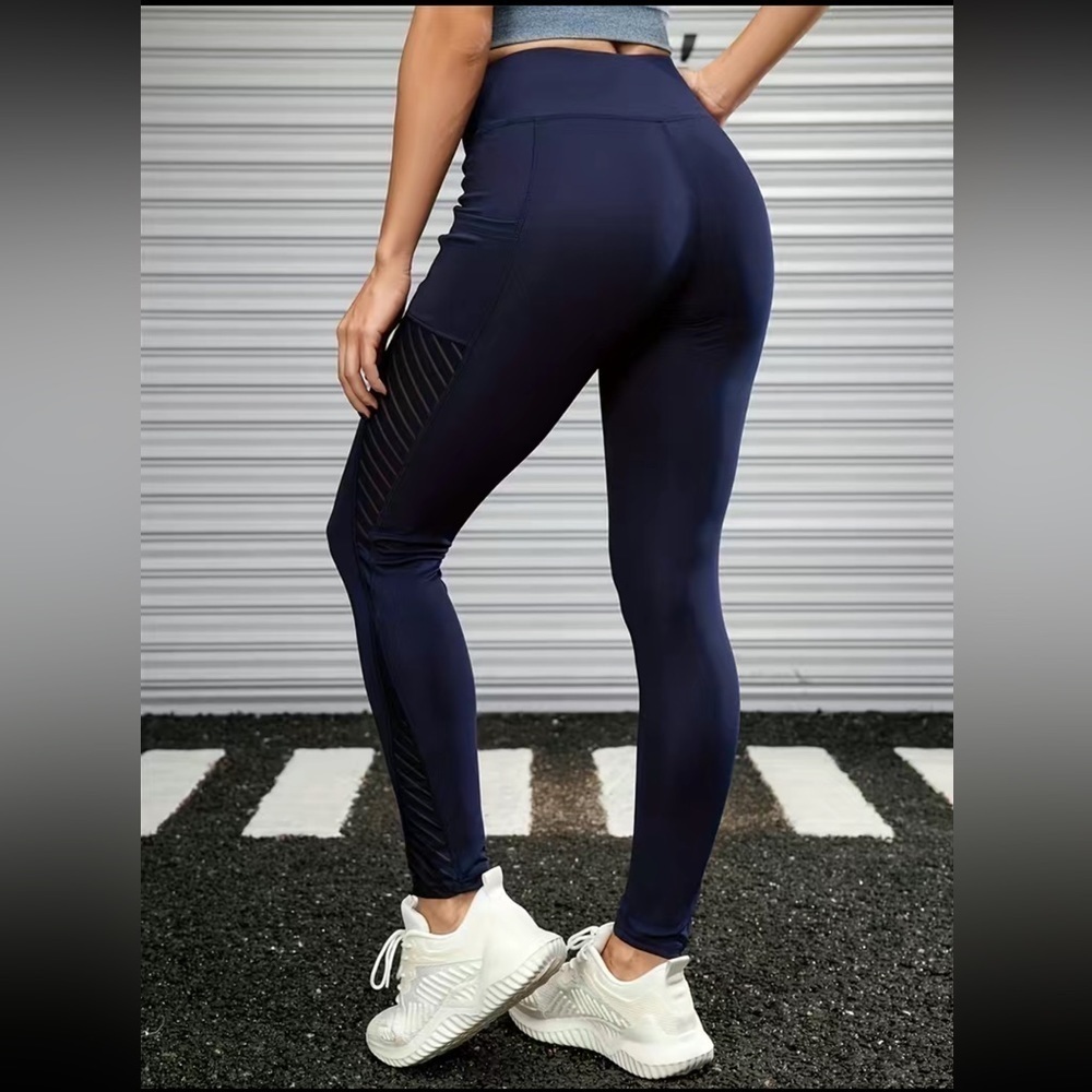 Navy High Waist athletic Leggings - Picture 2 of 5